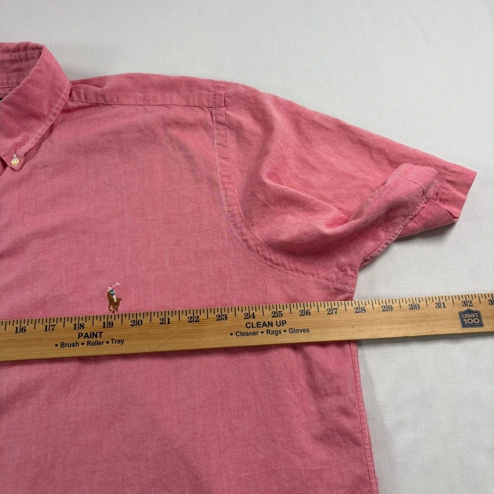 Polo Ralph Lauren Shirt Mens XLT Tall Pink Chambray Oxford Flesh Pony Button Up
